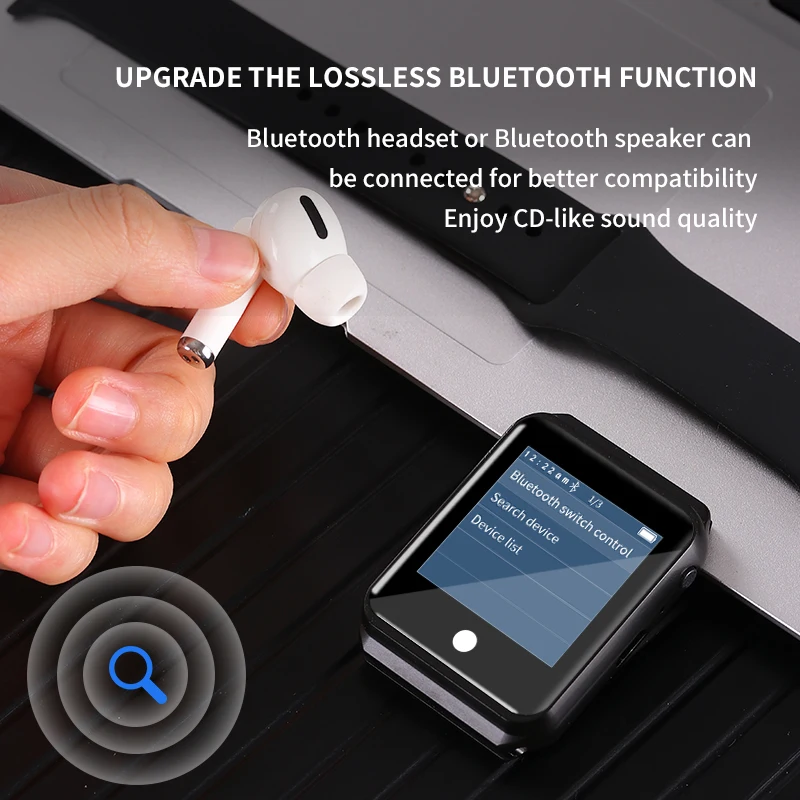 MP4 Player Bluetooth Metal Watch MP3 Music Player HiFi Audio Quality Bluetooth 5.0 Support TF card FM FM/e-book/pedometer Wristband