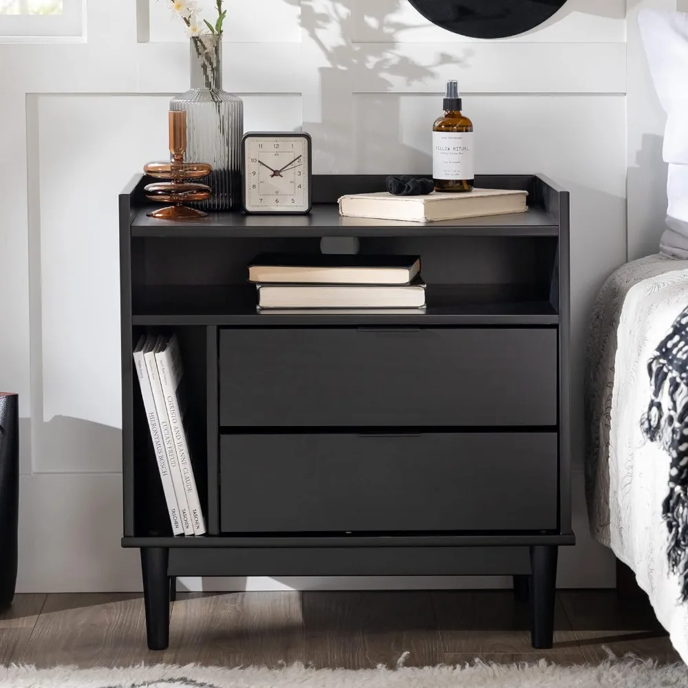 

Blythe Mid-Century Modern Tray-Top Storage Nightstand Bedside Tables for the Bedroom Furniture 25 Inch Black Night Stand Table