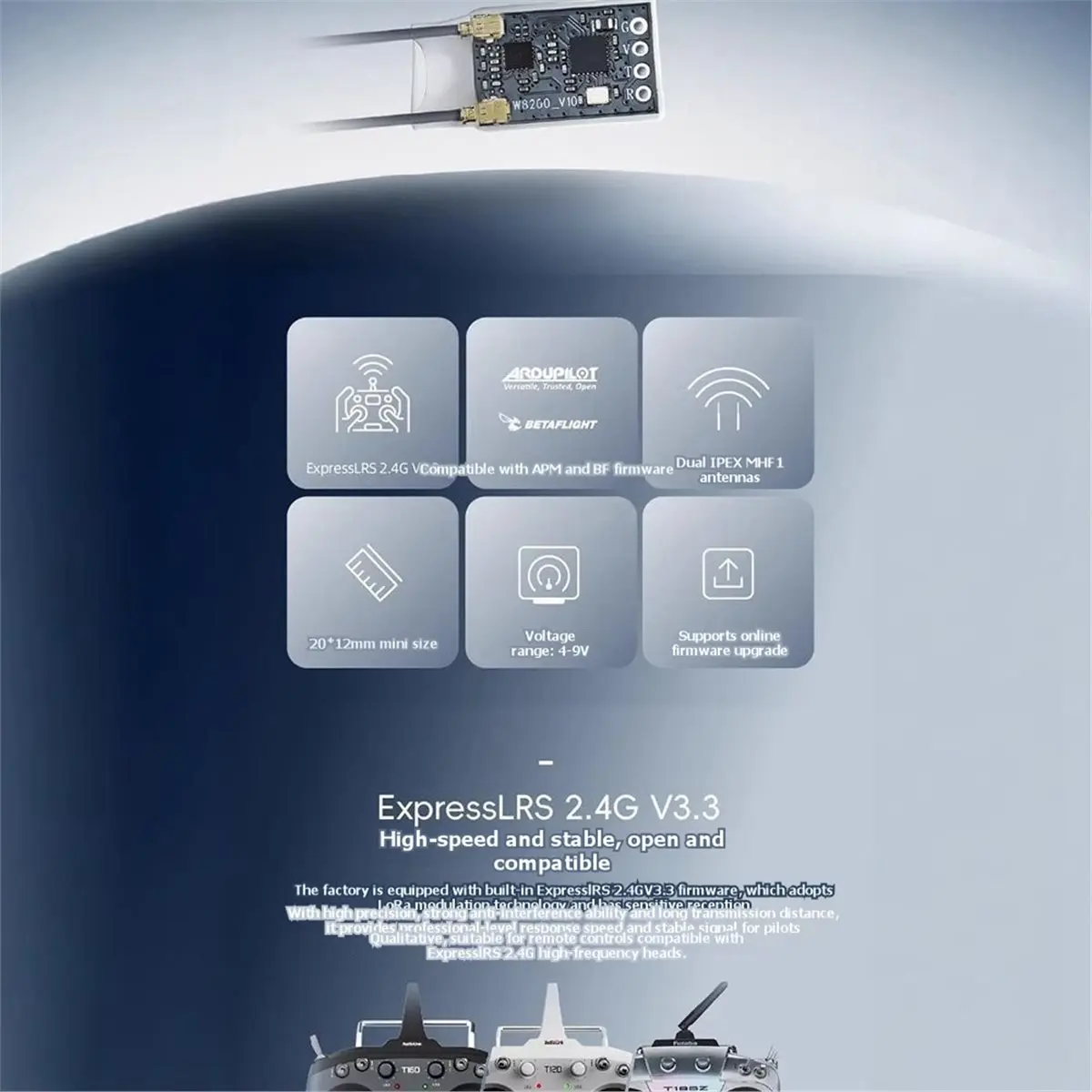 A23G ER16 ELRS 2.4G 수신기 V3.3 16채널 듀얼 안테나 VRX ExpressLRS 2.4G V3.3 FPV 장거리 RC 드론용