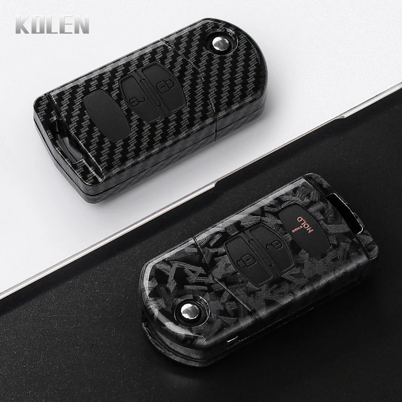 Premium Carbon Fiber Car Flip Key Case Cover - Enhanced Protection and Style