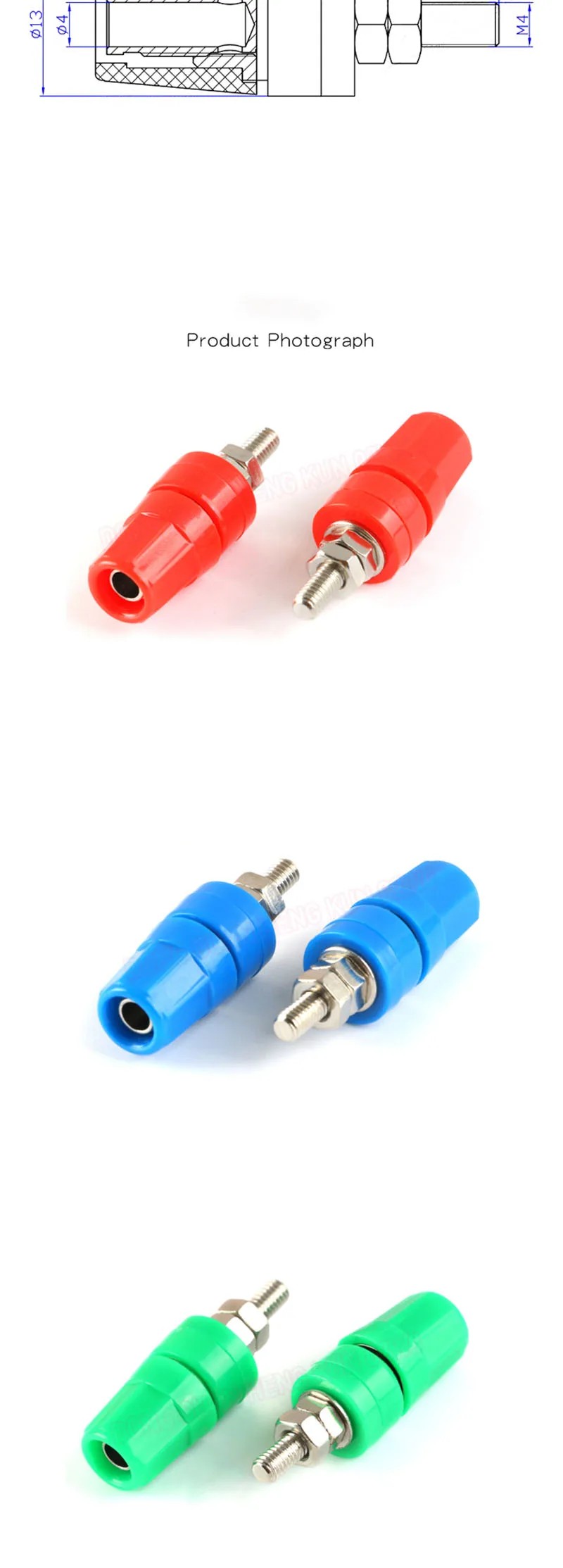 4mm Bananenstecker 20A Kupfer-Erdungsanschluss M4*36 Terminal Bananenbuchse für Audio-Testkabel Stromanschluss – Detail 2