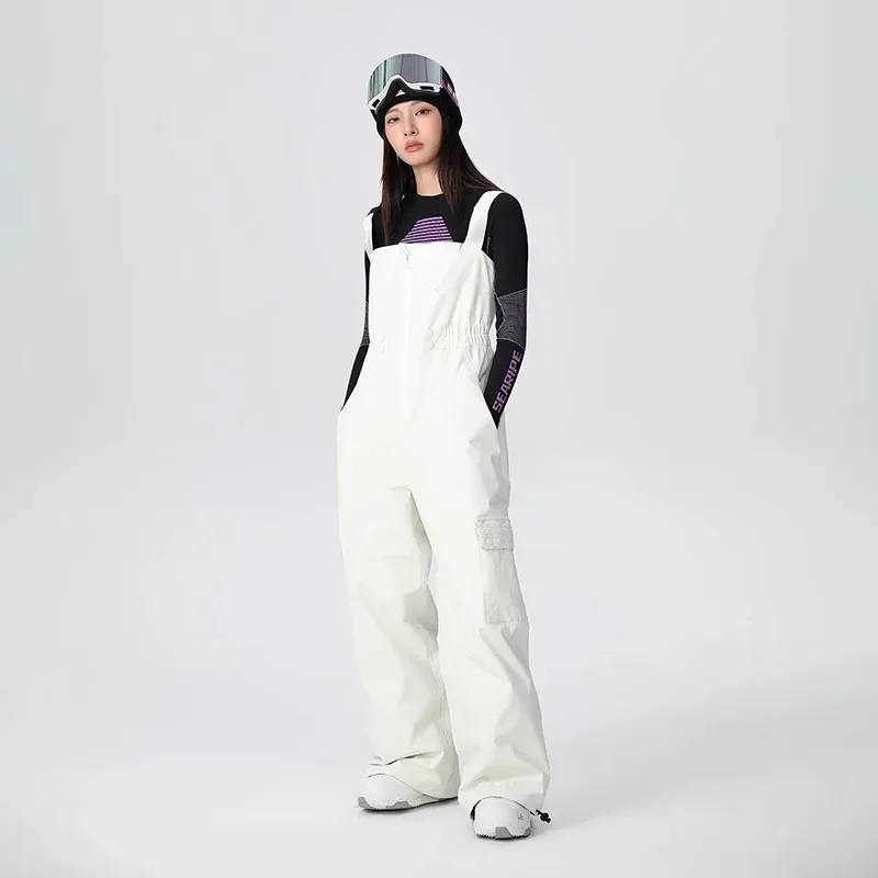 2025 새로운 방풍 방수 따뜻한 유행 브랜드 스노우 보드 착용 여성 싱글 더블 보드 높은 허리 작업복 세트 재킷 바지