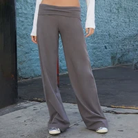 Casual Wide Leg Sweatpants for Women Fold Over Low Rise Flare Yoga Lounge Pants Back to School Clothes for Teen Girls Trousers 2