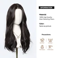 EASIHAIR Dark Brown Black Long Wavy Synthetic Lace Front Wigs with Long Bangs Daily Cosplay Party Women Lace Wig Heat Resistant 4