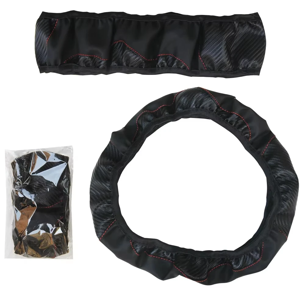 Breathable PU Leather Anti-Slip Car Steering Wheel Cover - Carbon Fiber Design, 38cm
