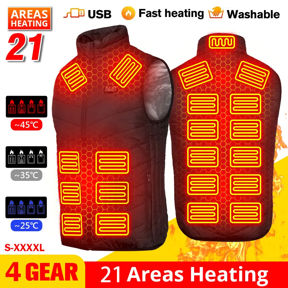 21 Areas Heated Vest Hunting Skiing Heated Jacket Men Cycling Frost Jacket USB Powered Winter Padded heated jacket