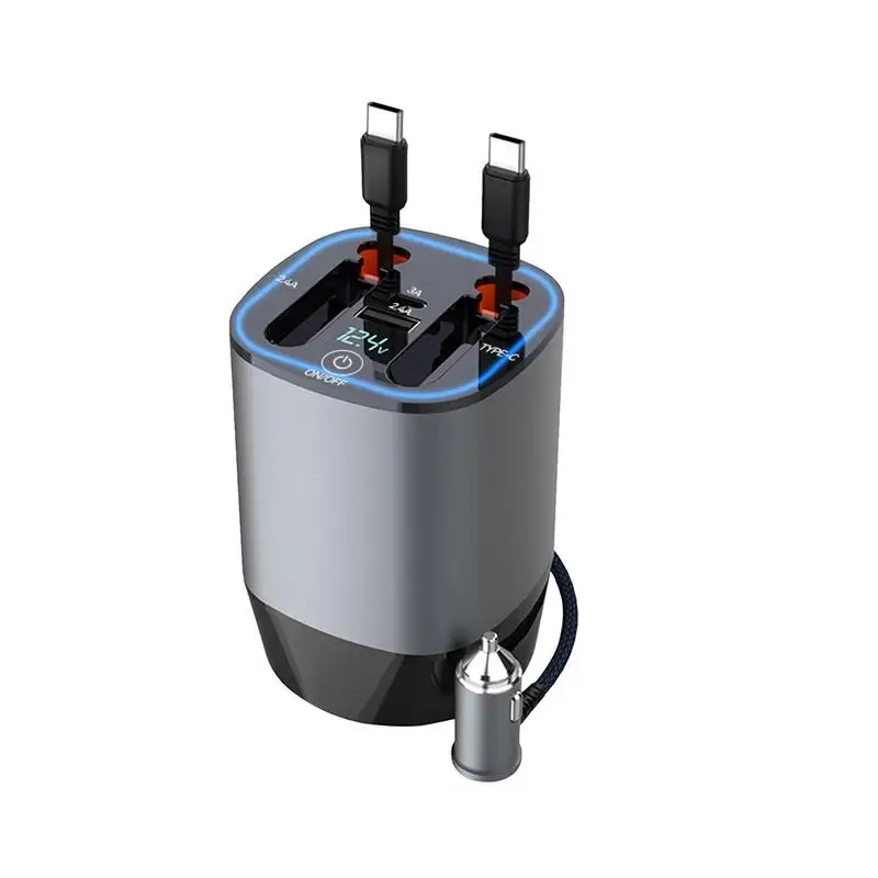 

Fast Car Charger 100W 5 In1 Fast Car Phone Charger Adapter Charger With Dual Retractable Cables and Car Aromatherapy Diffuser