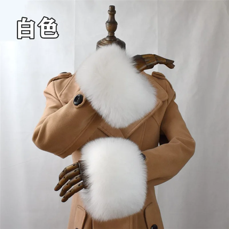 Echt Fox Pelz Manschetten Winter Natürliche Pelz Ärmeln Warme Arm Wärmer Armband Flauschigen Pelz Manschetten Für Frauen Mantel Weibliche Elastische Hülse – Detail 5