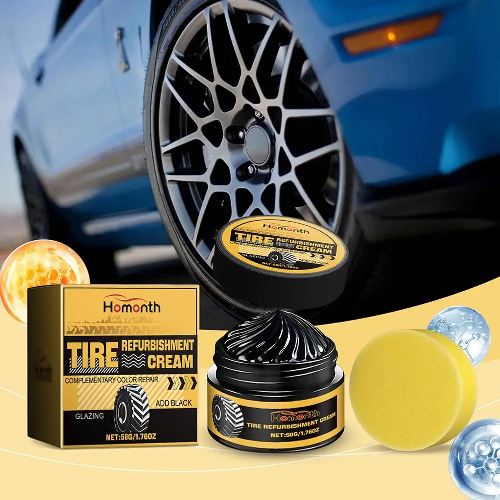 Tire Polishing Paste 50G Car Tire Retreading Cleaning Cream Shiny Paste Tire Coating Paste Auto Polishing Agent Car Detailing Maintenance