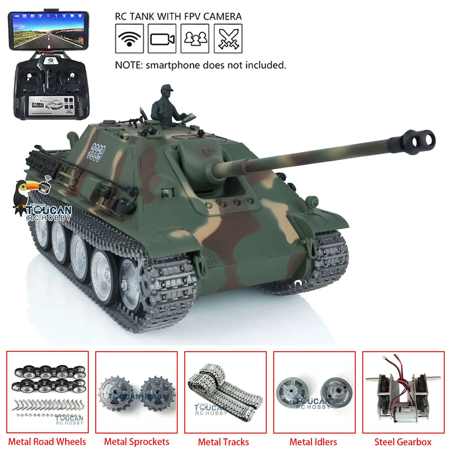 HENG LONG 1/16 7.0 맞춤형 Jadpanther RTR RC 탱크 3869 FPV 금속 트랙 휠 원격 제어 팬저 자동차 TH17442-SMT4