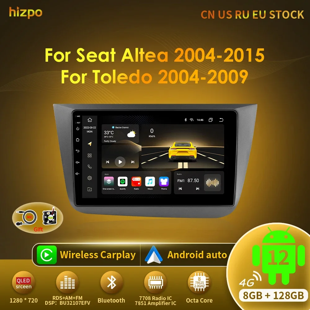 

Hizpo AI Voice Wireless CarPlay Radio For Seat Altea 2004-2015 Toledo 2004-2009 4G Android Auto Car Multimedia GPS 2din Stereo