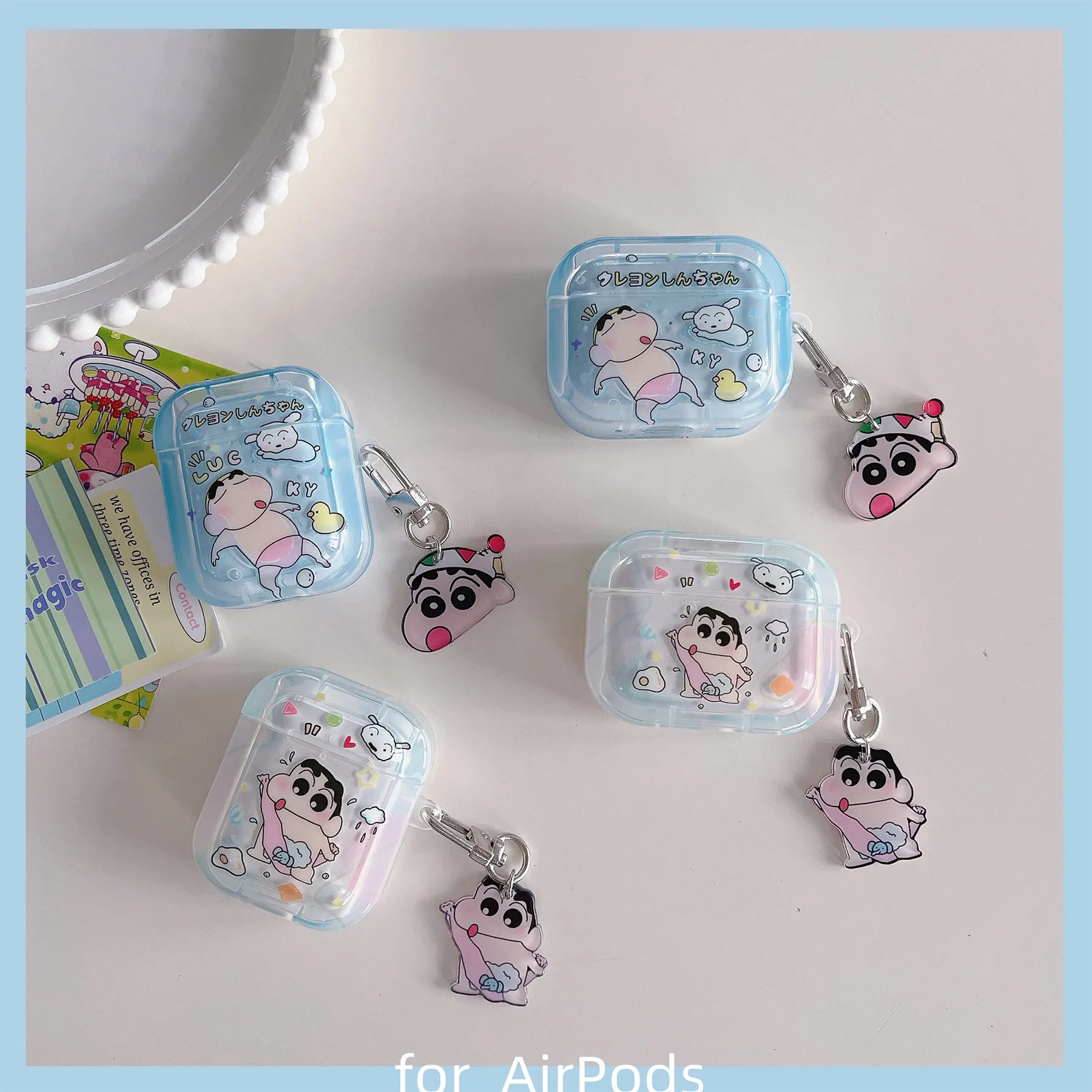 

Прозрачные силиконовые чехлы для наушников Crayon Boy с аниме-сердцем и защитой от падения для Airpods 1 2 3 Pro 2, аксессуары для гарнитуры с крючком