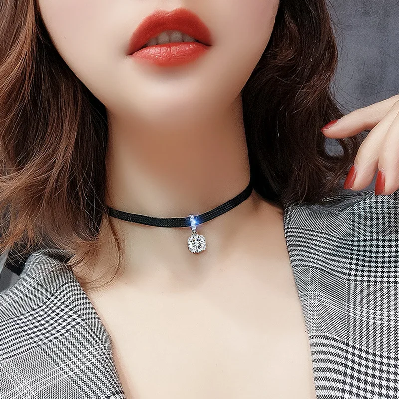 Collana Girocollo In Pizzo Nero Boho Con Cuore Di Cristallo – Vintage Gotico Con Catena Regolabile