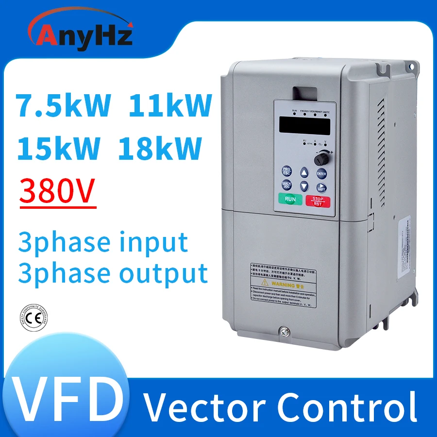 

VFD Variable Frequency Drive Inverter Converter 15kW,7.5kW,18kW,11kW, General 380V 3Phase Input Out Fan/Water Pump Speed Control