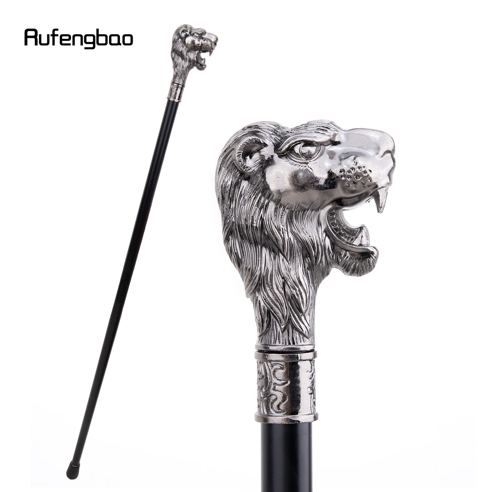 

Sliver Lion Head with Mustache Single Joint Fashion Walking Stick Decorative Cospaly Party Walking Cane Halloween Crosier 93cm