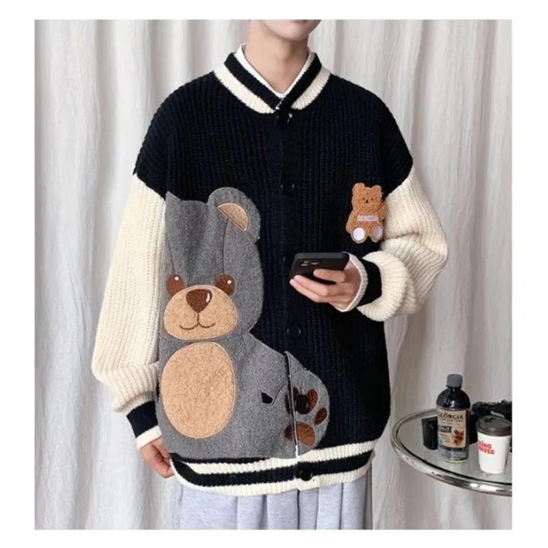 Men's Knitted Cardigan 2023 New Autumn/Winter Embroidery Korean Edition Sweater Trend Fashion Couple Loose Casual Top K0027