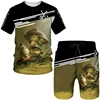 Men's Outdoor Fishing Print Shorts 2Pcs Sets Vintage 3D Print Two Piece Suit O-neck T shirt Fashion Male Sweatshirt  Clothes 1