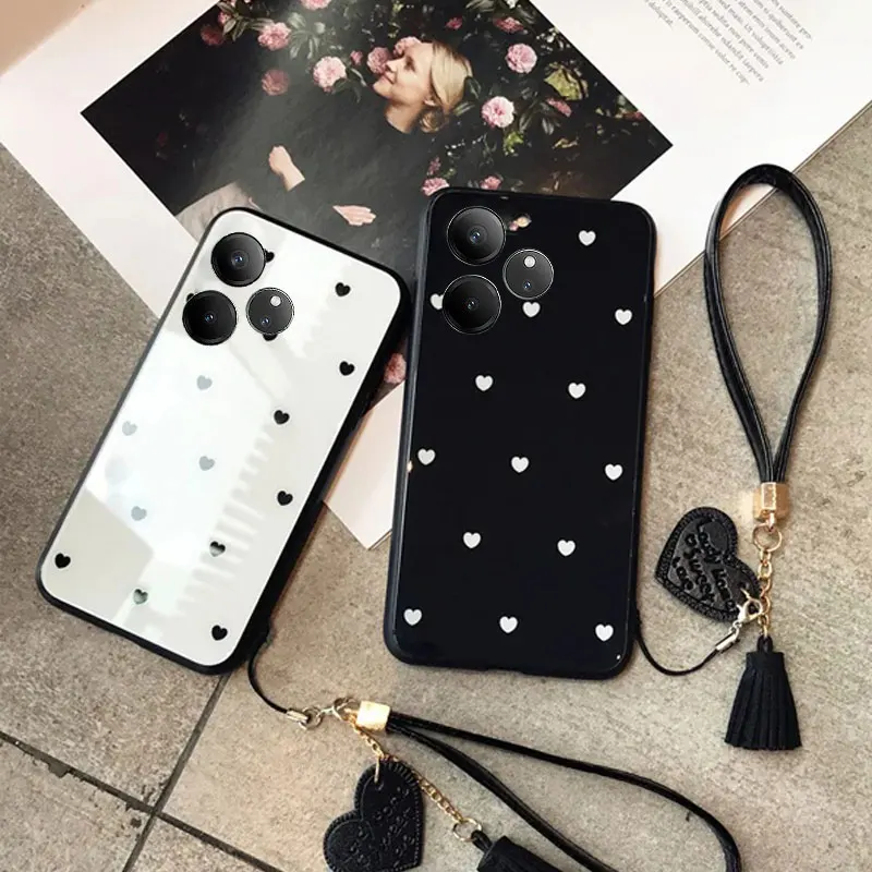 Small Love Heart Tempered Glass Shockproof Hard Cover with Wrist Strap
