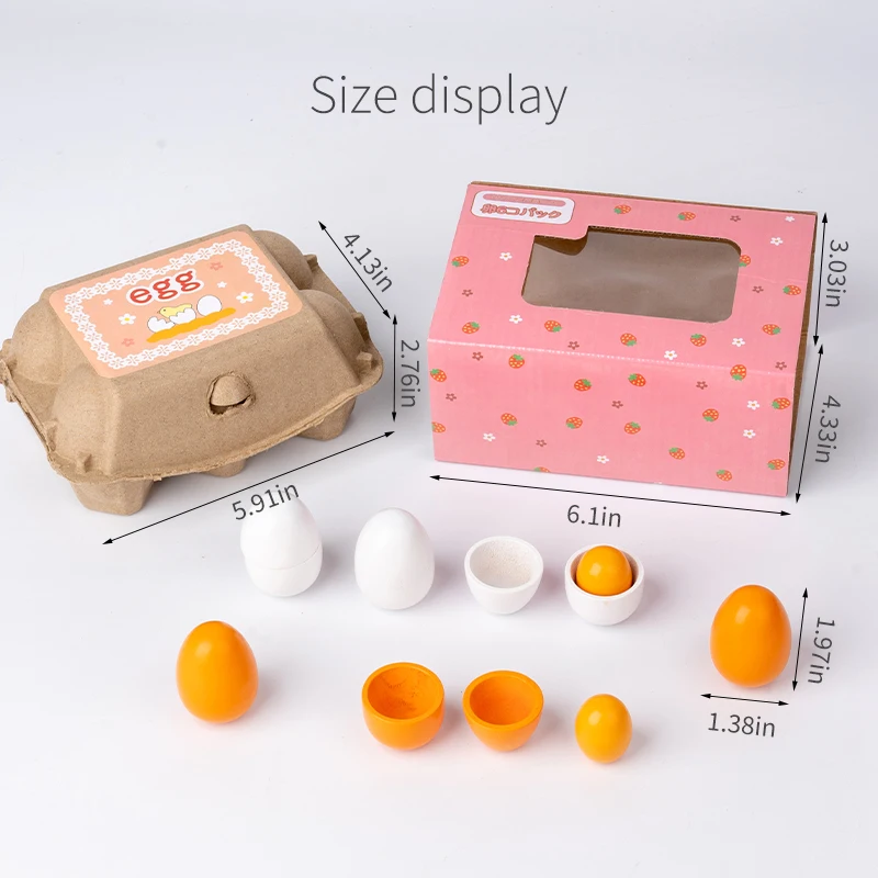 6 pieces of simulated wooden egg toy set for children pretending to play with food, egg yolk, kitchen food, children's toys