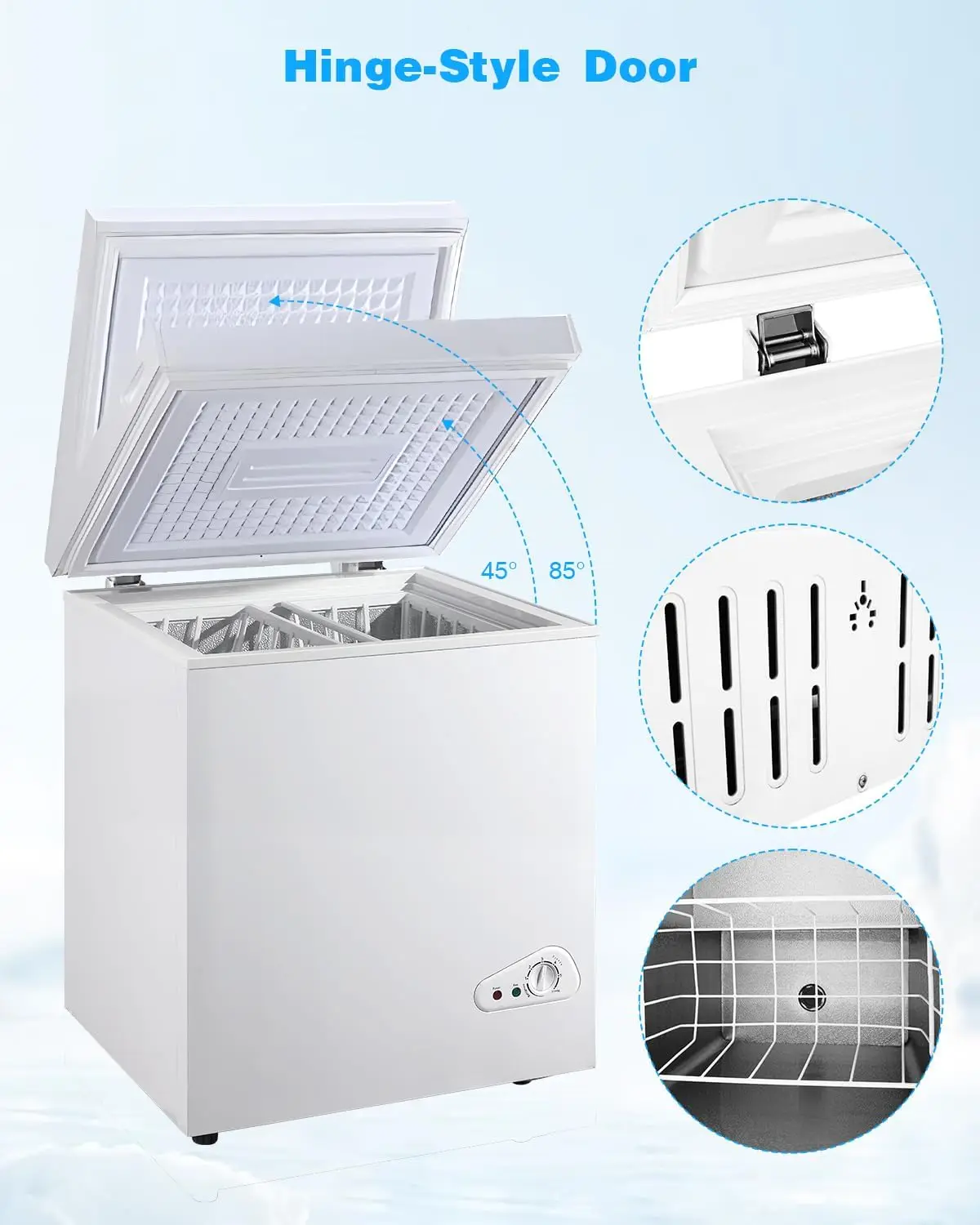 .Ft Deep Compact Freezer, Chest Freezer with a Removable Basket 7 Gears Adjustable Temperature Control(-18°F to -46°F) for Garag 4