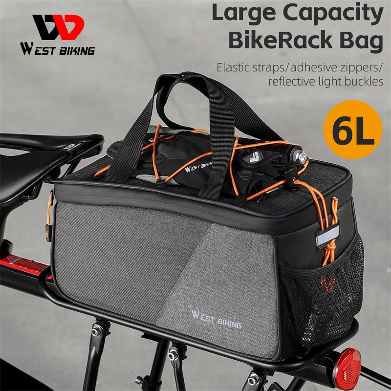 West Biking YP0707360 Bicycle Rear Rack Bag 6L PVC Carrier Tail Bag With String Bag Storage Drawstring Trunk Bag Cycling Travel Hand Bag