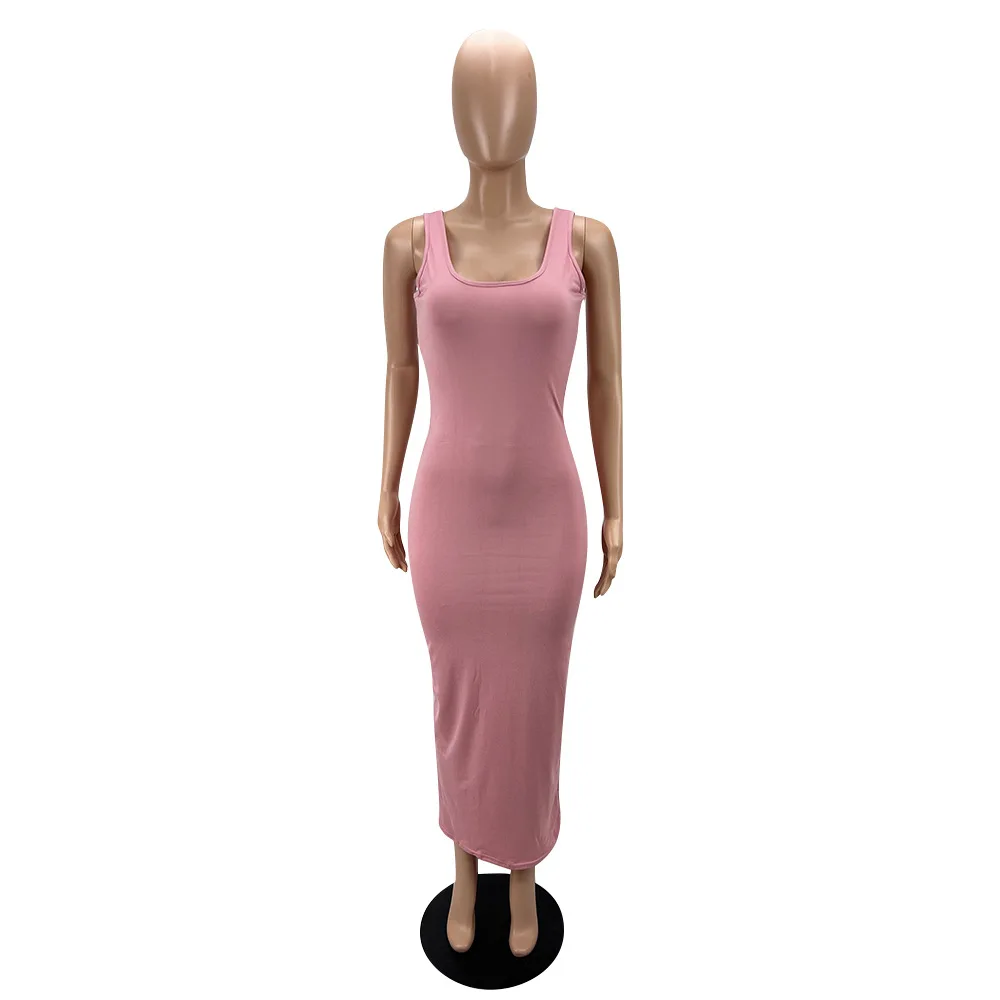 Sleeveless Round Neck Dress Bodycon Solid Color Sexy Slim Fit and Ankle Skirt Fashion Club Casual Summer Women Clothing mother of the groom dresses