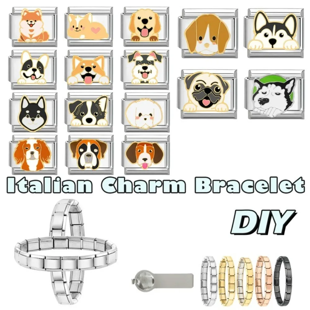 9mm Italian Modular Bracelet Stainless Steel Modular Design Dog Charm Connector Links Beads DIY Jewelry Personalized Gift