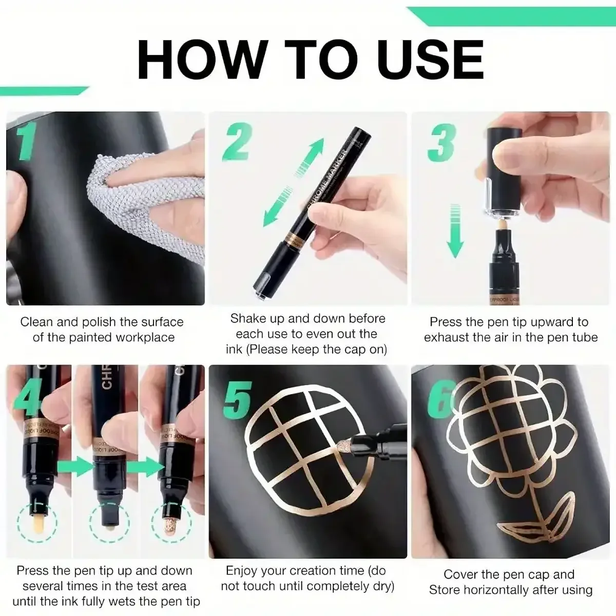 황금 반사 페인트, 금속 마커, DIY 액체 서명 모델, 높은 광전 도금 펜, 1pc