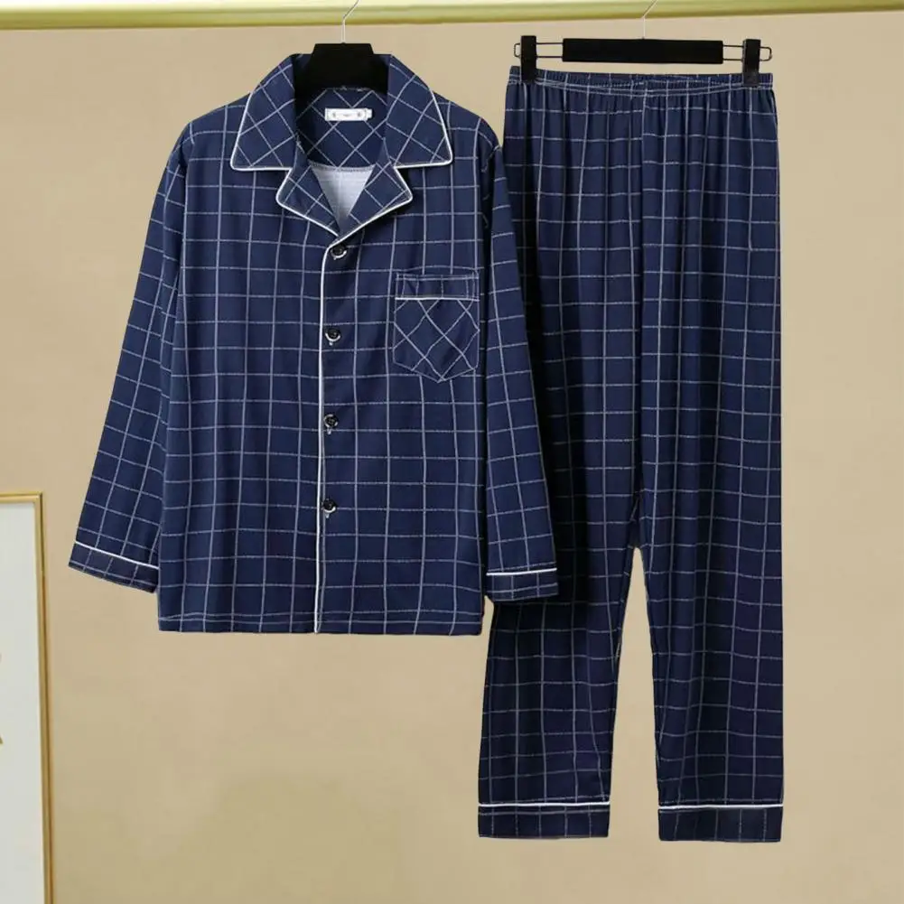 Pajamas Set Milk Silk Men Striped Plaid Print Fall Winter with Color Matching Lapel Single-breasted pajamas set,silk pajamas,man pajamas set,satin pajama set