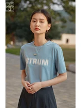

ZIQIAO Knitted Short Sleeves Round Neck Full Regular Sleeve T-shirts Loose Straight Midweight Office Lady Letter Print Solid