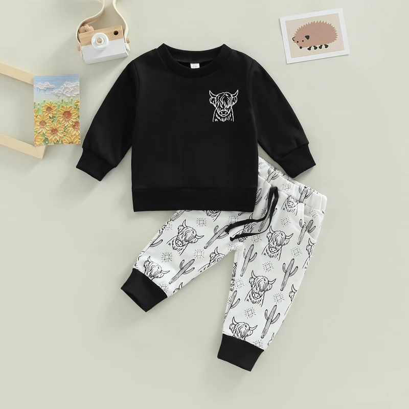 Autumn Toddler Kids Baby Boy Clothes Sets 0 3Y Black Long Sleeve