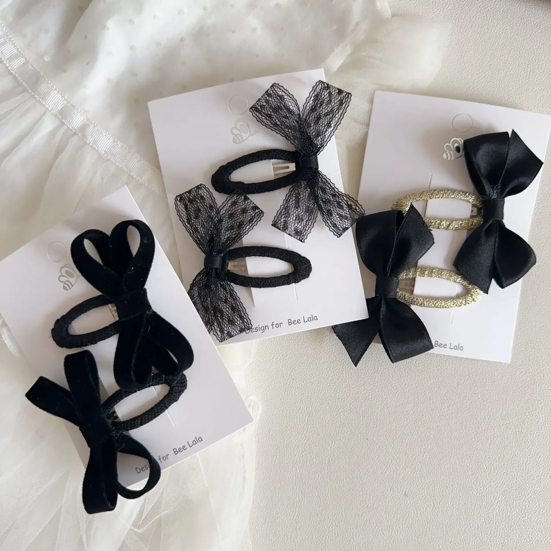 2pcs/set Elegant Princess Bow Baby Girl Hair Clip Black Color Velvet Lace Bow Barrettes Toddler Hair Pin Kids Hair Accessories 2