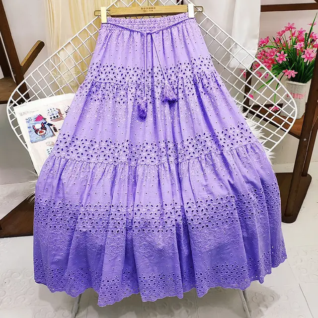 Tigena crochet hollow out lace skirt for women new elegant solid all match a line