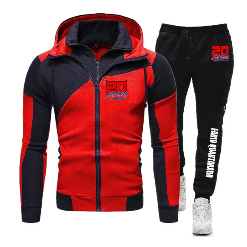 

Fabio Quartararo Motorcycle Rider Racing 2023 Men New Sporting Casual Color Matching Design Diagonal Zipper Hoodie+Pant Suit