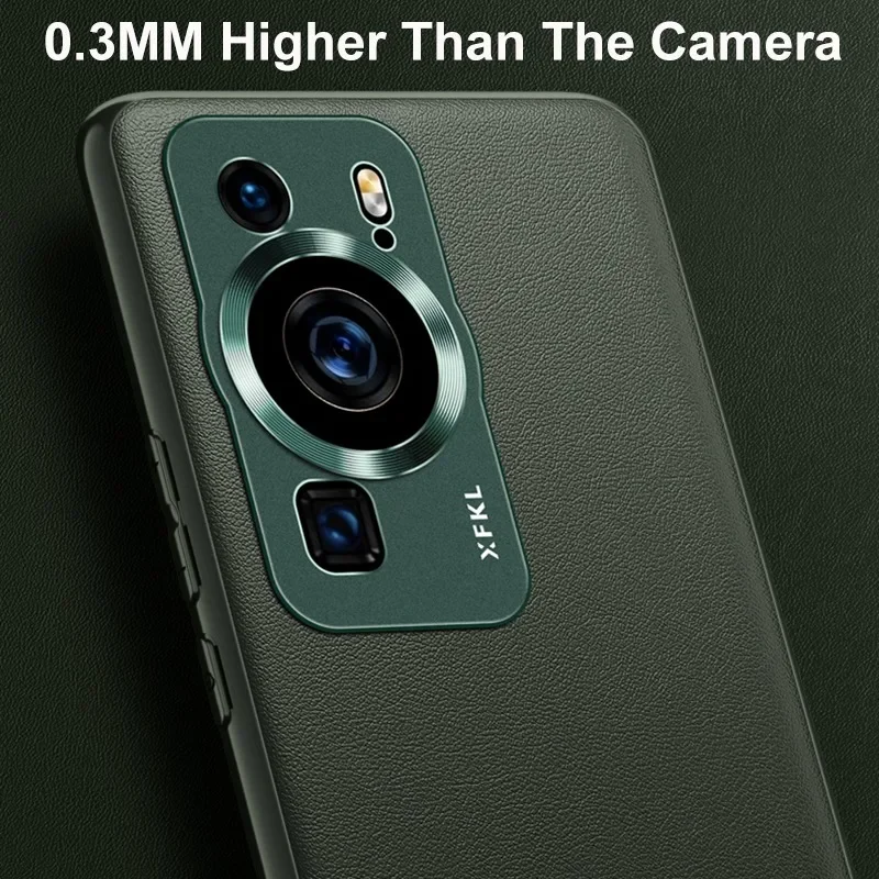 Luxury Leather and Silicone Protective Phone Case with Metal Lens Shield