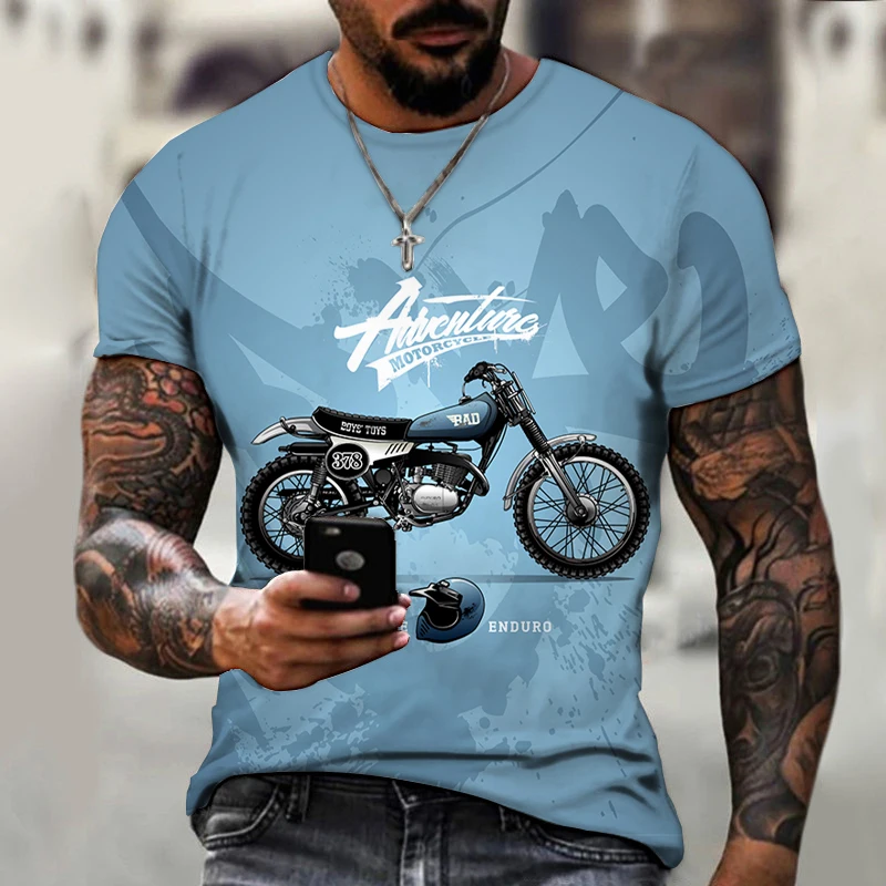 

Men's Vintage T-shirt Motorcycle Pattern Round Neck Breathable T-shirt 3D Printing Cool Top Hip Hop Style Short Sleeve Loose Har