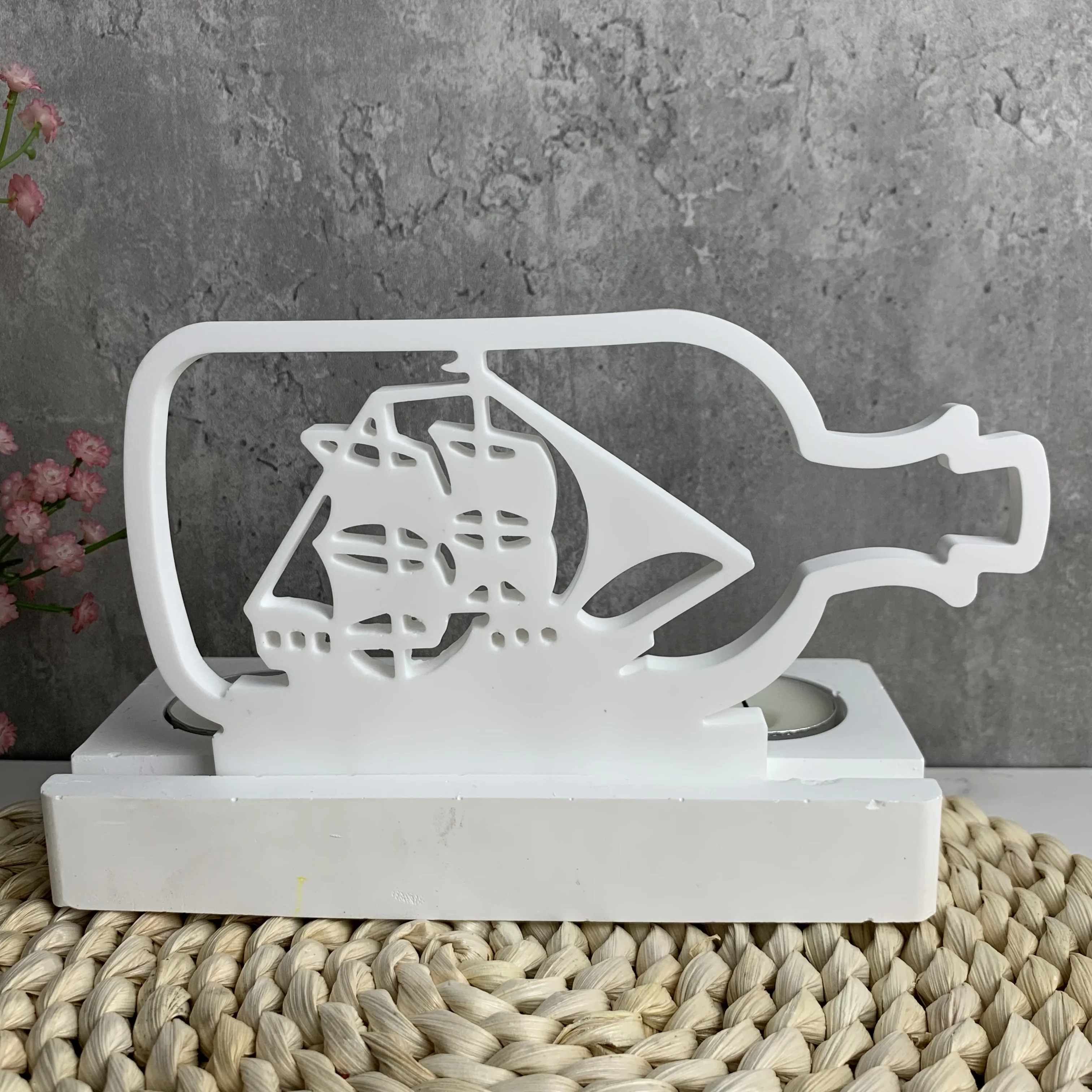 Drift Bottle Sailing Ornaments Candle Holder Silicone Mold DIY Sail Boat Cement Gypsum Clay Pouring Resin Mold Home Decoration