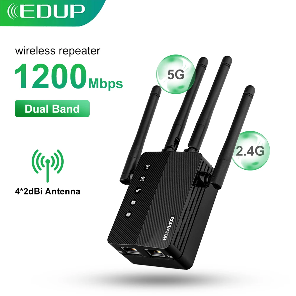 EDUP 1200Mbps WiFi Repeater 2.4G&5GHz Repeater AP Mode Wireless WiFi Repeater One Click WPS Network Extender Long Range For Home dual band wifi router Wireless Routers