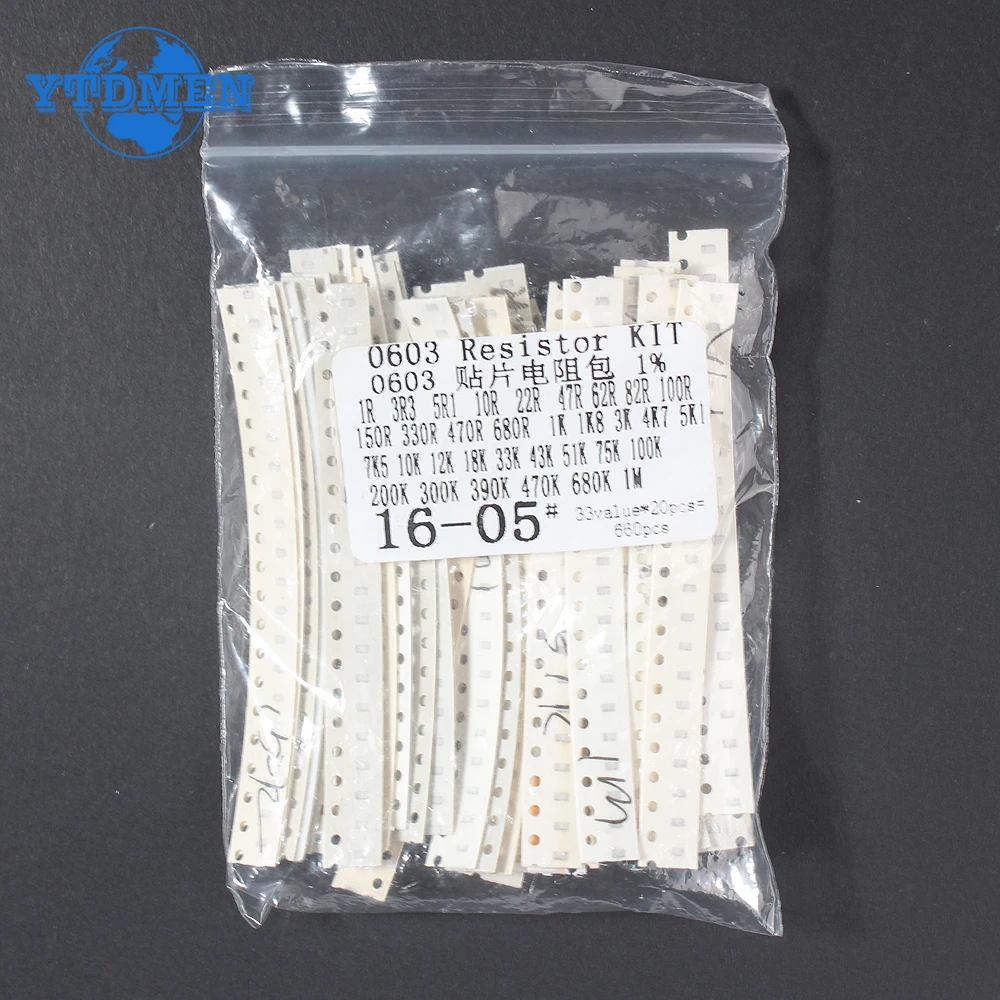 SMD Resistor 660PCS 0603 0805 1206 1% Resistance Assorted Kit 1 Ohm-1M Ohm Chip Resistors