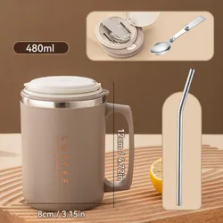 Insulated Stainless Steel Travel Mug with Handle and Leakproof Sip Lid - 401 - 500ml (Brown)