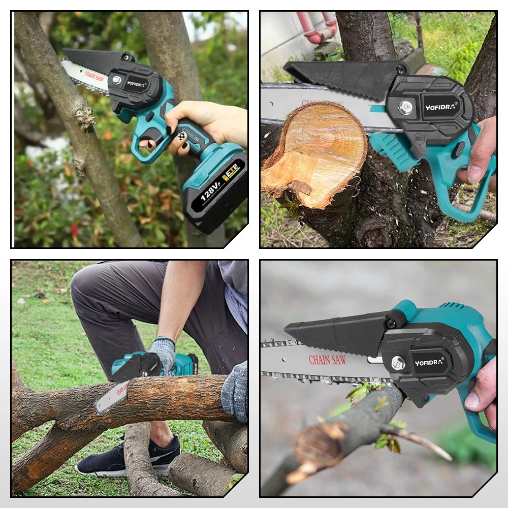 YOFIDRA 3000W 6 Inch Electric Chain Saw Mini Cordless Handheld Pruning Chainsaws Wood Cutting Power Tools For Makita 18V Battery 2