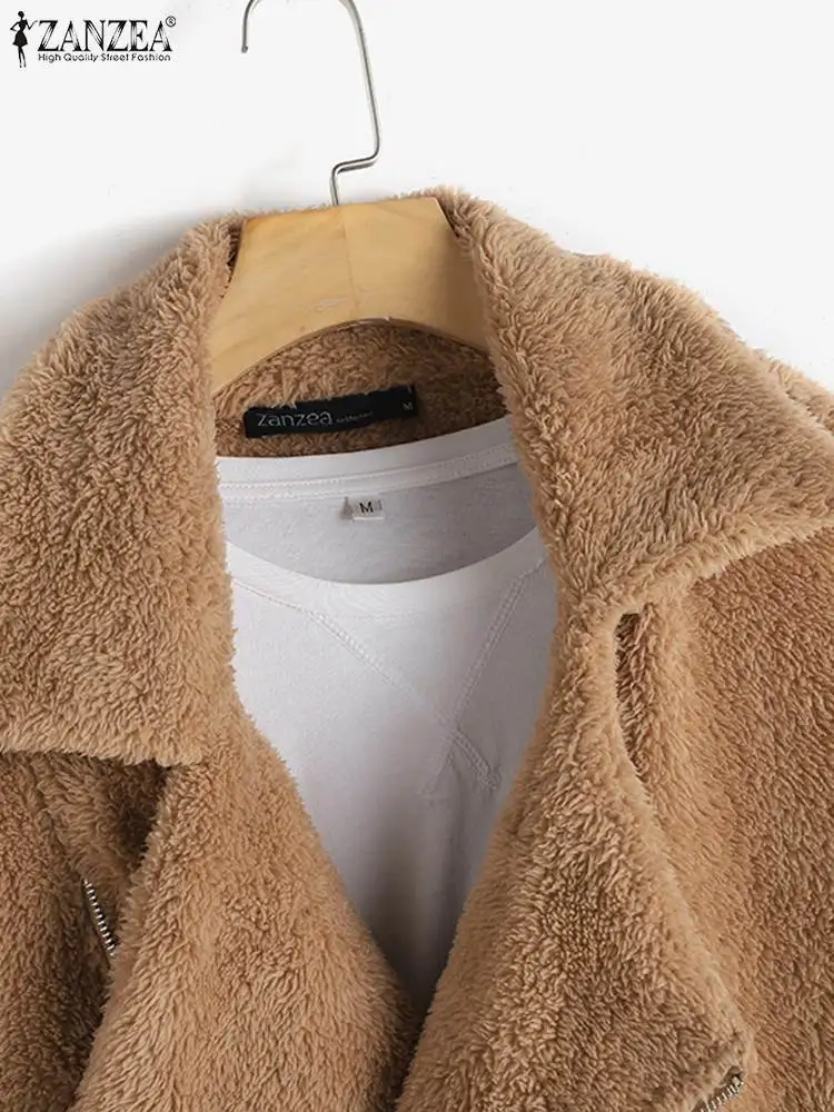 Cabolsas de Pelúcia Primavera Outono Velo Lapela Jaquetas Zanzea Oversized Manga Longa Outwear Casual Irregular Zíper Cardigans Feminino 2022 16 Home & Garden
