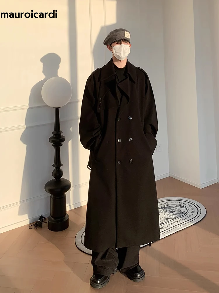 Mauroicardi Autumn Winter Long Oversized Windproof Black Warm