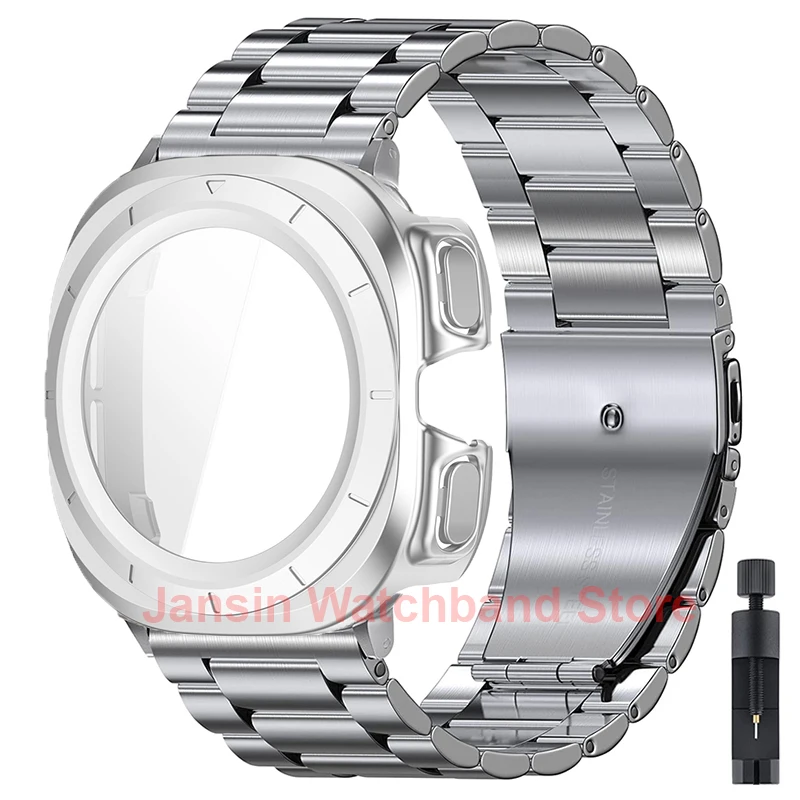 Premium Glass Case with Metal Strap - Stainless Steel Watch Band