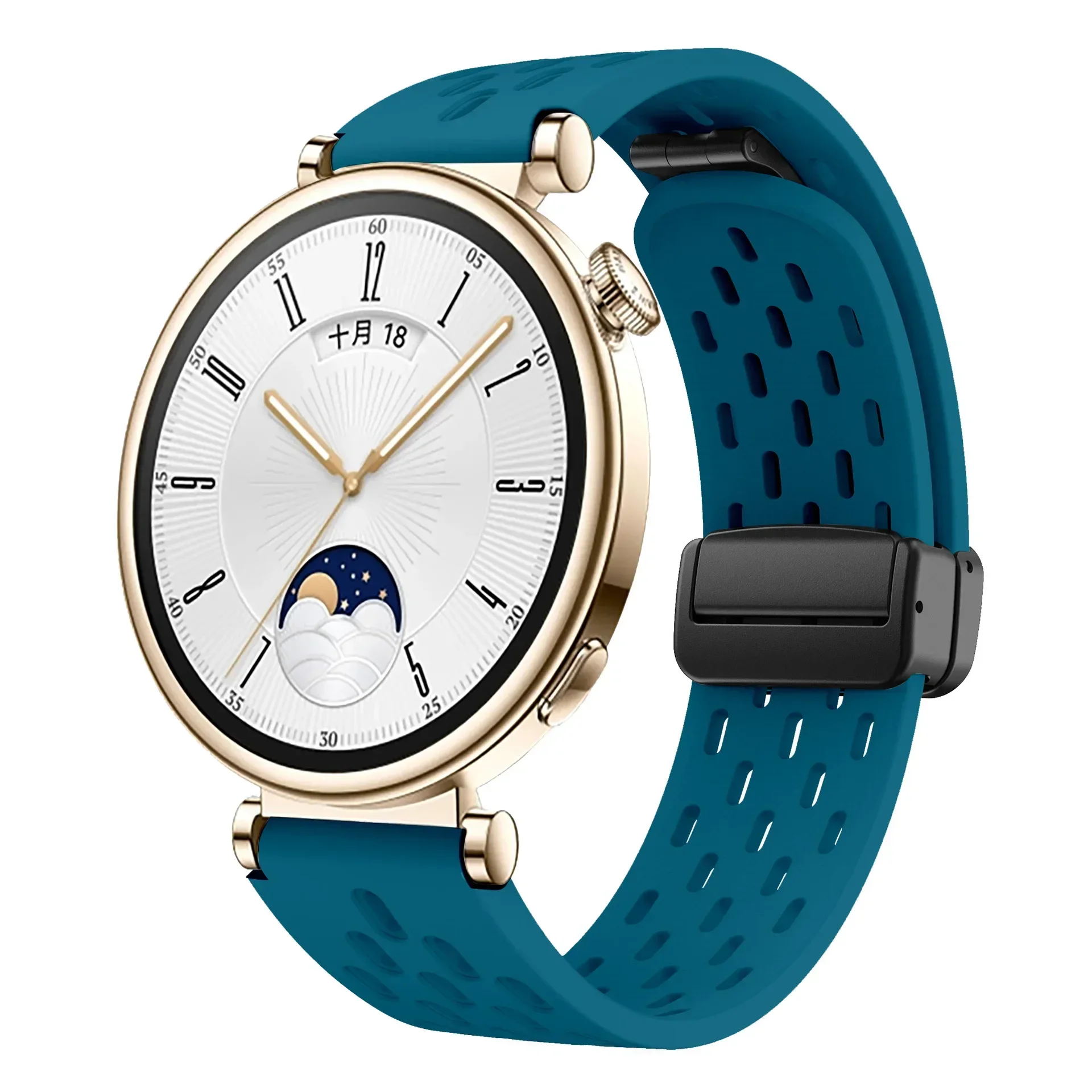 

18mm Folding Magnetic Silicone Strap for Huawei Watch GT4 41mm Wristband Breathable Mesh Magnetic Buckle,Quick Release GT4 Band