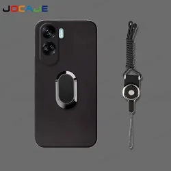 Magnetic Ring Stand Holder Lanyard Silicone Phone Case - Soft Back Cover for Xiaomi POCO and Redmi Turbo (Black)
