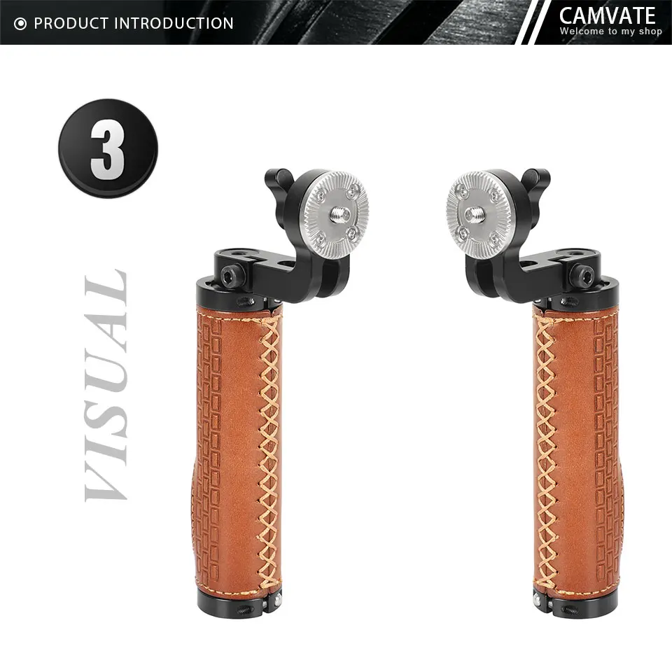 Leather ARRI Rosette Handgrip WIth Adjustable Knob M6 Male Threads Mount For DSL