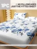 1 Simple modern Plant Flower printed matte Fitted Sheet, bedroom printed bed cover, bedding (excluding pillowcases) 2