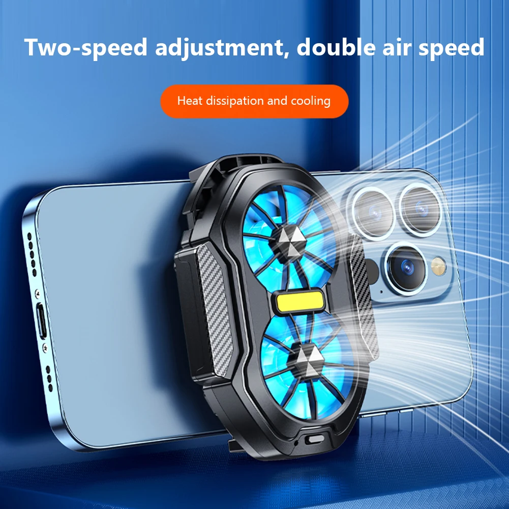 Portable Dual Fan Phone Cooler with Blue Light for Gaming