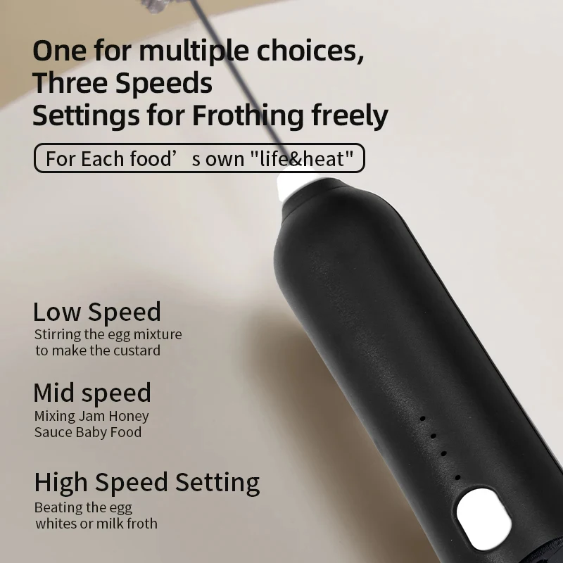 HOT Electric Milk Frother + Egg Beater Wireless Type-C Charging 3 Speeds Mini Handheld Foam Maker Coffee Whisk Cooking Tools 3